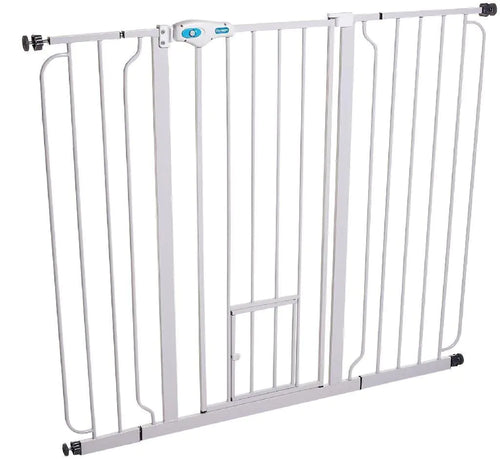 Carlson Pet Products 0934PW/0932PW Extra Wide Walk-Thru Pet Gate with Pet Door White 29-34Wx30H in