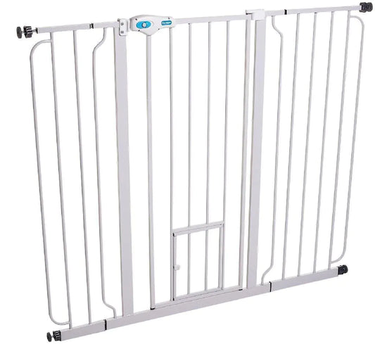 Carlson Pet Products 0934PW/0932PW Extra Wide Walk-Thru Pet Gate with Pet Door White 29-34Wx30H in
